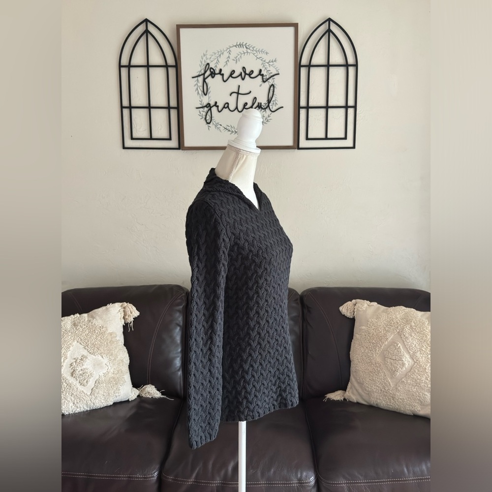 Vintage Liz Claiborne Chunky Cable Knit Black Mock Neck Sweater Size M Classic - Picture 7 of 10